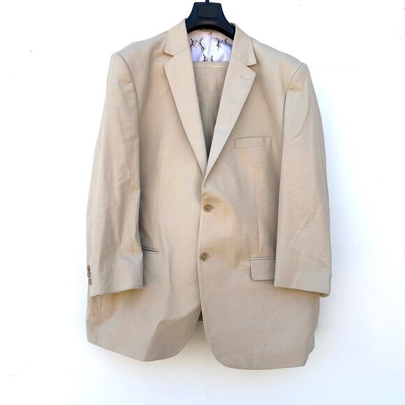 Peter Christian Men’s Suit Set Blazer Jacket Pants Slacks 48R Linen Cotton Beige - Picture 2 of 11